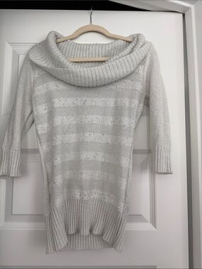 Iz Byer Cream Wide Cowl Neck Ribbed Knit Sweater